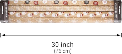 RUSPEPA Christmas Wrapping Paper, Kraft Paper - Santa Claus, Snowflake, Christmas Ball and Merry Christmas - 4 Rolls - 30 inches x 10 feet per Roll
