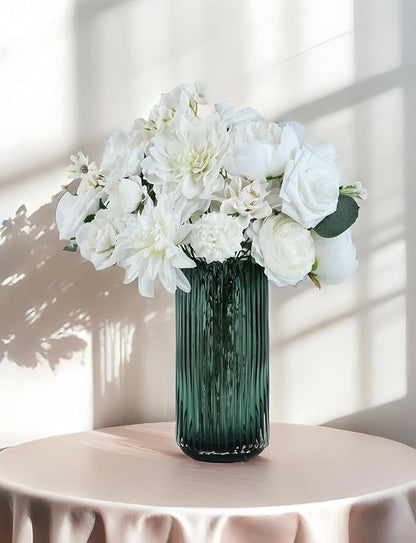 Multi Use Artificial Flowers Combo for DIY Centerpieces Arrangements Wedding Bridal Bouquet Table Chair Decor Candle Holder Baby Shower Cake Decor Flower Strips Home Décor (White Series)