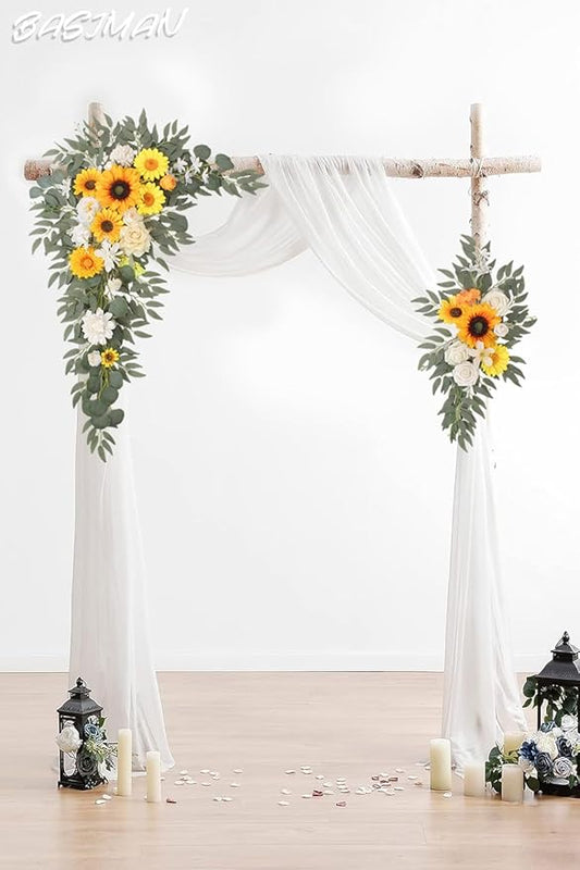 Arch Flowers with Drapes Kit (Pack of 3) for Wedding Ceremony Arbor and Reception Backdrop Decoration Wedding Welcome Signs Floral Birthday Party Decoration(Sunflower)