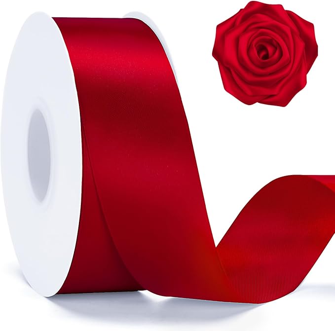 KINGLAKE Red Satin Ribbon - 1 1/2'' x 100 Yards Polyester Red Ribbon for Gift Wrapping, Wedding, Party Decoration, DIY Crafts, Floral Bouquets and Wreath Bows