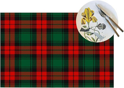 PVC Placemats Set of 1 Wipeable Table Mats Washable Heat Resistant Non Slip Vinyl Dining Table Mat for Kitchen Indoor Outdoor Patio Farmhouse Place Mats Christmas Green Red Grid Decorative