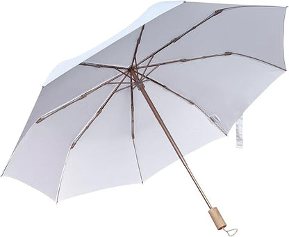 White Wedding Umbrella, Foldable, Waterproof, Windproof, Golden Color Shaft, Frame, Pongee Fabric, Aluminum Shaft, Frame, Fiberglass Ribs, Wooden Handle, Super Light, Compact Size