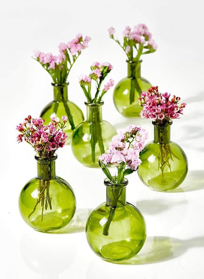 Serene Spaces Living Set of 36 Green Ball Bud Vases, Transparent Glass Vases for Weddings, Events, Parties, Floral Centerpieces for Home Decor, Measures 4" Tall