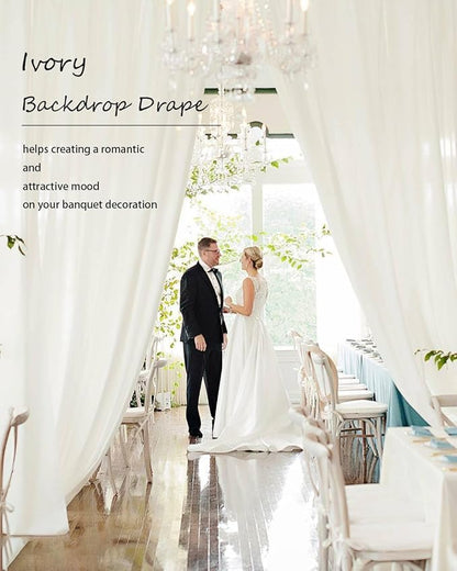 PartyVillage 50ft×15ft Ivory Backdrop Curtain for Wedding Parties, 10 Panels Wrinkle Free 15 FT Long Polyester Photo Backdrop Drapes Back Drop Cloth for Birthday Photography Background