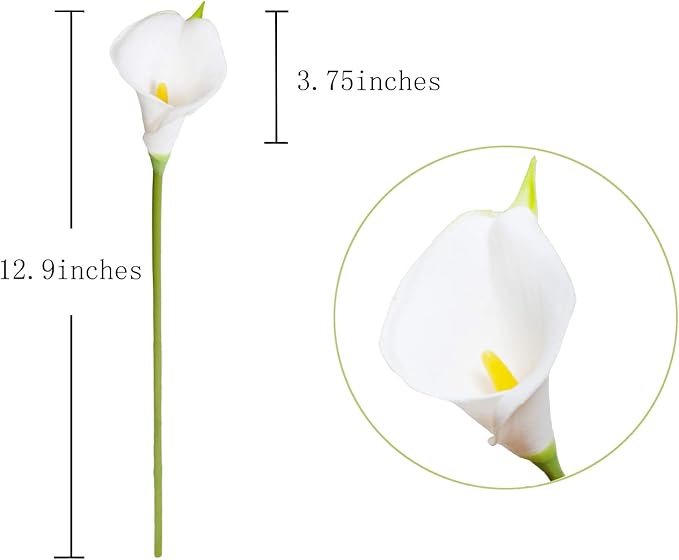 DuHouse 20Pcs Artificial Calla Lily Flower Real Touch Latex Flowers for DIY Wedding Bouquet Party Home Decor (White-Yellow Core)