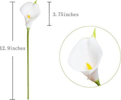 DuHouse 20Pcs Artificial Calla Lily Flower Real Touch Latex Flowers for DIY Wedding Bouquet Party Home Decor (White-Yellow Core)