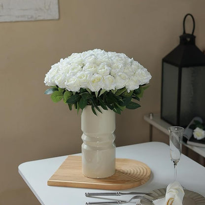 YXZZWL 60 Pcs Artificial Roses in Bulk, Fake Silk Roses Realistic Roses Stem Faux Roses Bouquet for Wedding Centerpieces Flower Arrangement Home Decor (White)