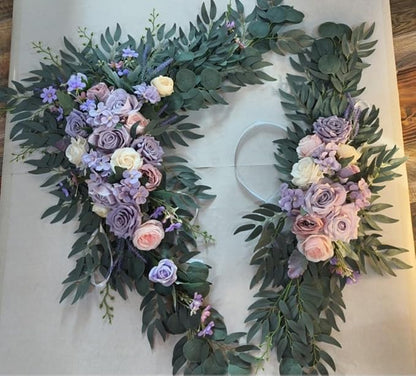 Wedding Arch Flowers with Drapes Kit (Pack of 4) - 2pcs Artificial Lilac Deluxe Swag with 2pcs Sheer Drapes for Wedding Ceremony Arbor Reception Backdrop Rose Floral Decoration