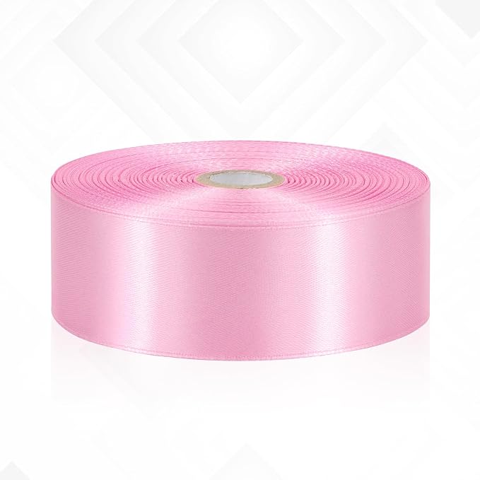 Pink Ribbon 1-1/2 Inch x 60 Yards, Pink Satin Ribbon for Flower Bouquet, Crafts, Gift Wrapping, Baby Shower, Handmade Roses, Wedding and Hair Accessories