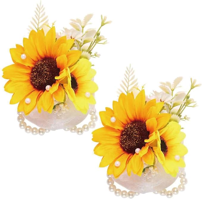 Rose Wrist Corsage, Pack of 2 PCS Wedding Bridal Wrist Flower Corsage Hand Flower Artificial Silk Rose Decor for Prom Party Wedding (Yellow, 2pcs)