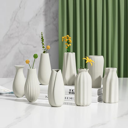 OERGKE White Ceramic Vase Set of 8, Small vases for Flowers with Painting Kit, Modern Boho Vases for Home, Living Room, Office, Farmhouse Decor, Dining Table, Bedroom, Kitchen Shelf