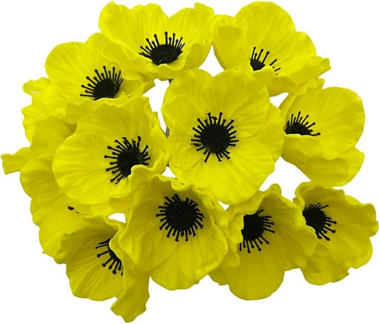 14Pcs Real Touch Anemone Poppy Bouquet for Artificial Flower Decor Kitchen Table Centerpiece Vase Home Greenery Wedding Holding Flowers Backdrop Arch Wall (Yellow)