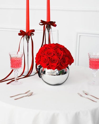 JoyFlower Preserved Flowers for Home Decor, Eternal Flower Real Roses with Glass Vase for Wedding House Bedroom Dining Living Room Office Table Centerpiece Decoration, Housewarming Party Gifts(Red)