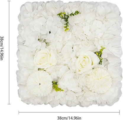 15"x 15" Artificial Flower Wall Panels, Silk Flower Panels for Outdoor Garden Backyard Fence Privacy Screen and Indoor Wall Decor (12 Pcs White, Style 2)