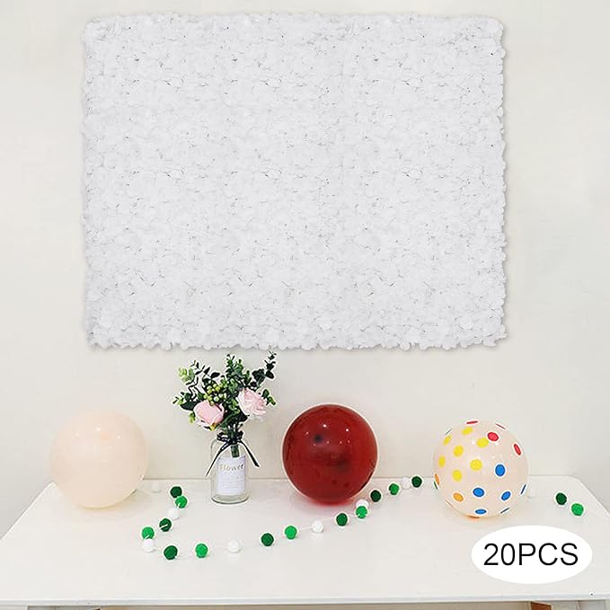 16"x 24" Artificial Flower Wall Panels,Flower Wall Mat Silk Flower Panels for Outdoor Garden Backyard Fence Fence Privacy Screen and Indoor Wall Decor(20Pcs White,Style 3)