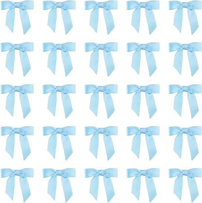 7Rainbows 50pcs Boutique 1.5" Light Blue Satin Ribbon Mini Bows for Craft Sewing Scrapbooking Wedding and Gift Wrapping