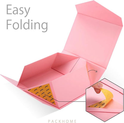 PACKHOME Gift Box 9x6.5x3.8 Inches, Rectangle Collapsible Box with Magnetic Lid for Gift Packaging (Matte Pink, Grain Texture)
