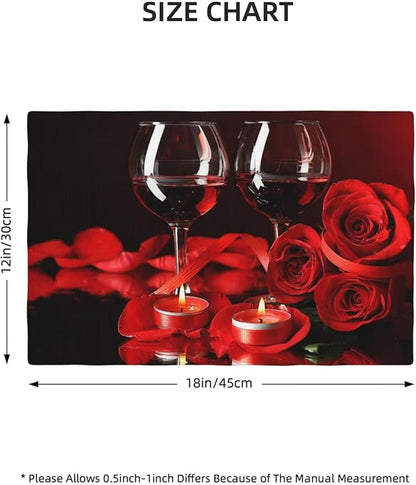 Red Rose Wine Linen Table Placemats Set of 4 Retro Romantic Placemat Indoor Outdoor Party Home Desktop Kitchen Dining Room Decoration 12x18 Inch