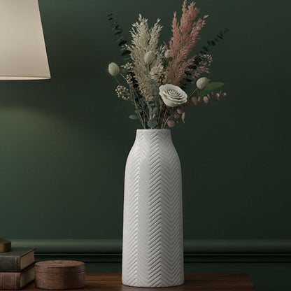 hjn Large White Vase for Flowers Ceramic Vase for Home Decor Tall Vases for Your Floor/Kitchen/Office/Living Room/Table- White Texture(Large)