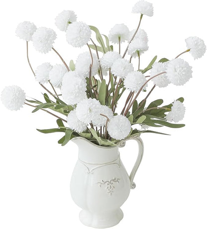 Floroom 6pcs White Faux Silk Mums Artificial Flowers, Bulk Fake Small Mini Chrysanthemums with Stems for DIY Wedding Centerpieces Floral Arrangements Vase Fillers Home Decorations