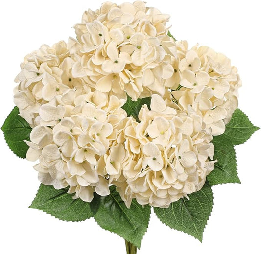 Hollyone Beige Hydrangea Artificial Flowers Large Artificial Hydrangeas Silk Flowers for Home Decor Indoor Wedding Flowers Bouquets Faux Flowers Kitchen Centerpiece Table Decorations