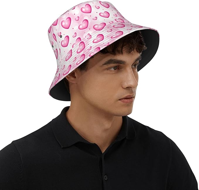 Love Bucket Hat Heart Fisherman Cap Romantic Bucket Hats Sun Caps for Hiking Camping
