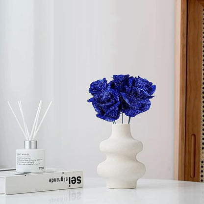 Glitter Flowers,30PCS Royal Blue Roses Artificial Flowers Fake Roses for DIY Crafts Wedding Bouquet Party Home Decor(Royal Blue)