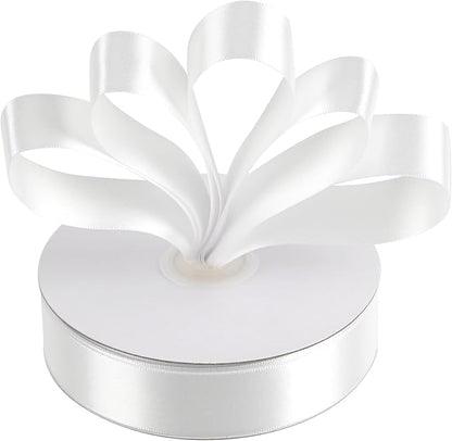 MEEDEE White Ribbon 1 Inch White Satin Ribbon Lux Double Faced Satin Ribbons by 50 Yards Polyester Wrapping Ribbons for Crafts, Weddings, Flower Bouquet, Holiday Decorating