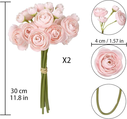IPOPU Faux Ranunculus Flowers 2 Bouquets Small Pink Flowers Artificial Ranunculus 12PCS Mini Pink Fake Flower for DIY Wedding Bouquet Bridal Shower Decor Filler Flower Centerpieces (Blush Pink)
