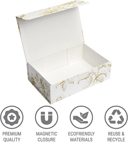 Luxury Keepsake Gift Box 3-Pack | Gold Floral Decorative Boxes with Magnetic Lids for Presents, Wedding Memory Box, and Bridal Gifts. 11.5" x 7.5" x 3.5"