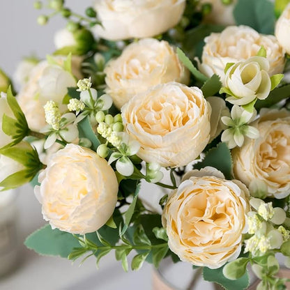 Floweroyal 4 Bunches Peony Artificial Flowers Champagne Flowers Silk Peonies Bouquets for Wedding Party Table Centerpieces Floral Arrangement Home Kitchen Decor.