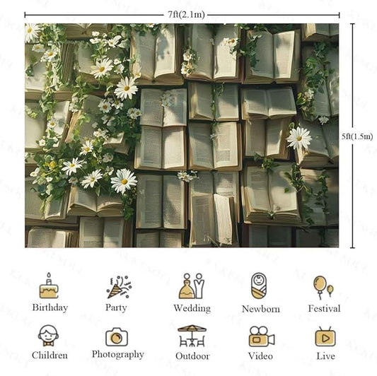 7x5ft Book Photography Backdrop Green Leaves Backdrop Book Butterfly Background for Kids Adults Birthday Lovers Party Decorations Supplies KUBYW008
