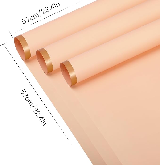 WRAPAHOLIC 20 Sheets Flower Wrapping Paper - 22.4 x 22.4 inch Cream Champagne with Gold Edge Water-Resistant Floral Bouquet Wrapping Paper, Florist Supplies Packaging Paper for Wedding Birthday Gift