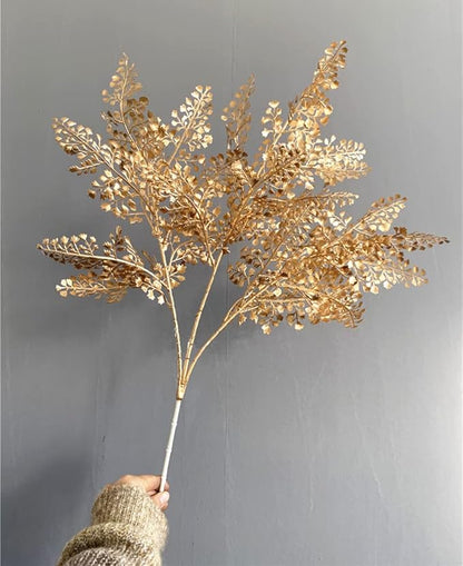 Fake Plants for Christmas Decor, PASYOU Artificial Gold Flowers Plastic Grass Shrubs Leaves Indoor Outdoor Home Garden Party Hotel Verandah Wedding Event Faux DIY Decoration - 30 Inch Golden 2 Bunches