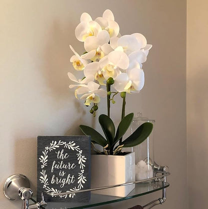 Orchids Artificial Fake Flowers with Vase for Table Centerpieces, Fake Orchids in Pots Orquideas Real Touch Flowers Large Vivid Faux Phalaenopsis White Orchid Plant Indoor Room Decoration