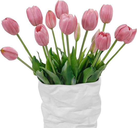 15 Pcs Light Purple Artificial Flowers Tulips Real Touch Latex Plastic Soft Faux Bouquets for Party, Wedding, Home, Room, Garden Decor