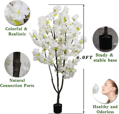 White Faux Cherry Blossom Tree Artificial Flower Tree Indoor Decor for Home Decor Gift