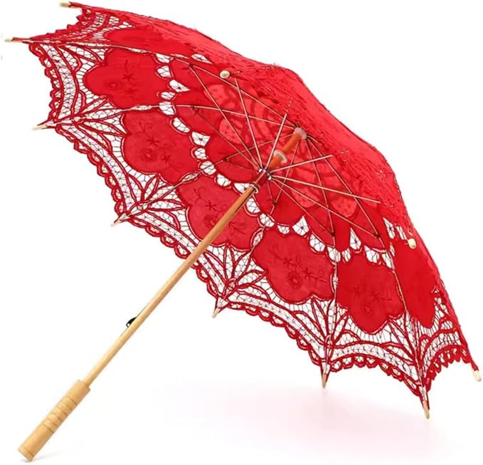 Handmade Red Lace Parasol Umbrella Wedding Bridal 30 Inch Adult Size