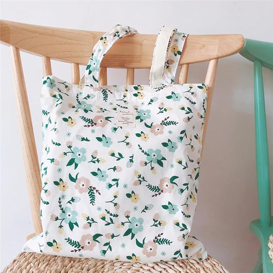 Cotton Canvas Tote Bag Reusable Soft Grocery Cloth Bag Floral Shoulder Bag for Beach Travel Shopping