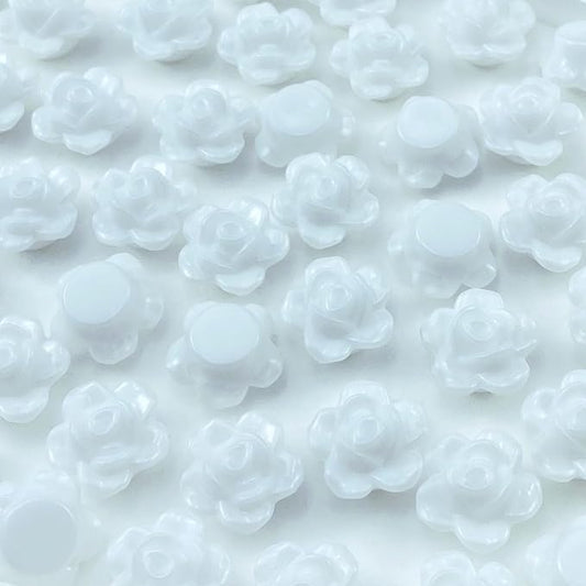 200pcs Acrylic Rose Flower Beads Candy Color Flat Back Spacer Beads Loose Pastel Colorful Decor for DIY Crafts Jewelry Making Bracelet Necklace Earrings(White)