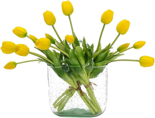 15pcs Artificial Tulips Flowers, Real Touch Latex Bouquet, Fake Tulips for Office Wedding Party Home Kitchen Garden Decoration(Yellow,15pcs)