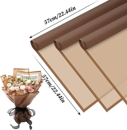 Rumvan Flower Wrapping Paper, 20 Sheets, Waterproof, Floral Bouquet Design, for Wedding, Birthday Gift, DIY Florist Supplies (coffee colour)