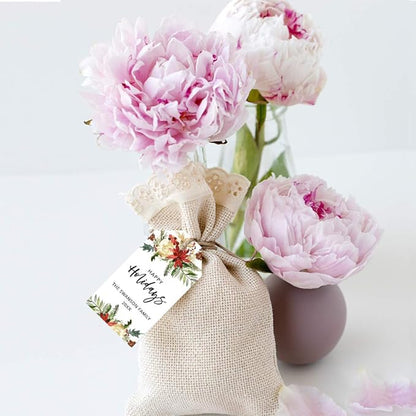 Andaz Press Personalized Classic Gift Tags, Custom Family Name and Year, Christmas Florals Design, Happy Holidays Tags, 60-Pack
