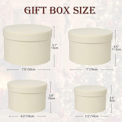 GnFlus Round White Gift Boxes with Lids for Presents Set of 4 Velvet Nesting Gifts Box for Arrangements Flowers Wedding Birthday Mothers Valentines Bridesmaid Christmas Party Anniversary