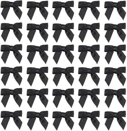 7Rainbows 50pcs Boutique 1.5" Black Satin Ribbon Mini Bows for Craft Sewing Scrapbooking Wedding and Gift Wrapping