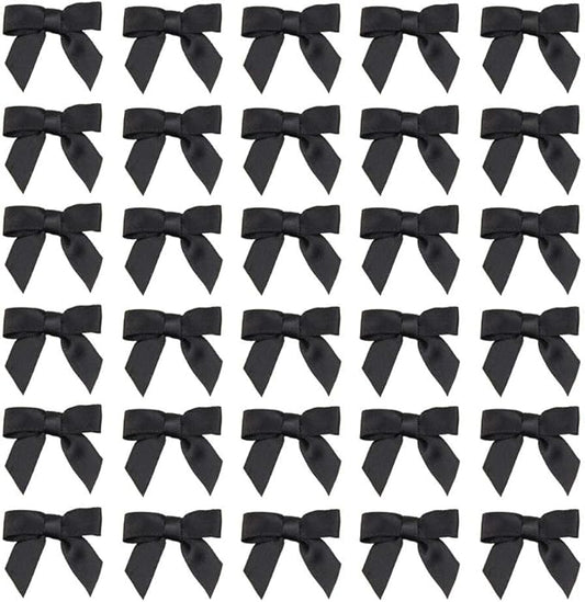 7Rainbows 50pcs Boutique 1.5" Black Satin Ribbon Mini Bows for Craft Sewing Scrapbooking Wedding and Gift Wrapping
