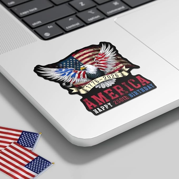 HANDICHI Design 5-Pack 6 Inch America 250th Birthday Stickers (1776–2026), Waterproof Patriotic Eagle & Flag Vinyl Decals