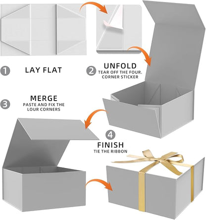 Gift Box 8x8x4 Inch with Magnetic Closure Lid White Gift Boxes For Presents,Bridesmaid Gifts Box,Birthday Gift box,Luxury for Gift Packaging, Magnetic Gift Box for Wrapping Gifts(White)