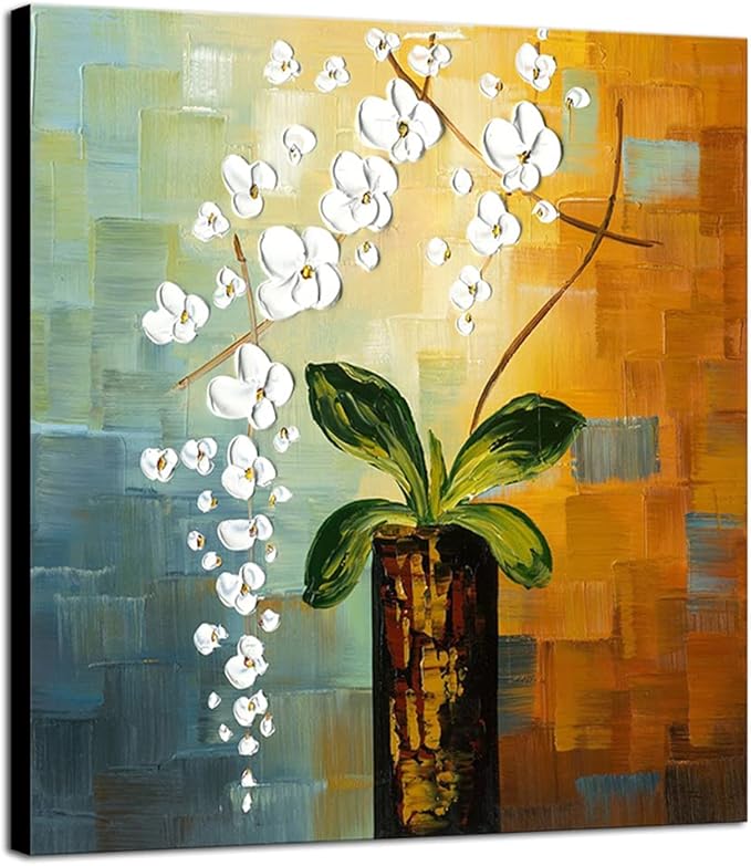 Wieco Art Beauty of Life 100% Hand-Painted Modern Flower Artwork Abstract Floral Oil Paintings on Canvas Wall Art for Home Decorations Wall Decor 24 by 24 inch