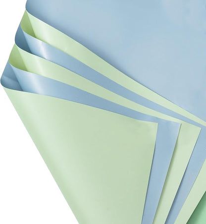 LeZakaa 20 Sheets Flower Wrapping Paper - Waterproof Reversible Floral Bouquet Paper - Green Gray and Mist Blue Design for Baby Shower, Mother's Day, Parties, Birthdays, Weddings